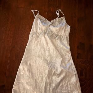 Lace-Trimmed White Satin Chemise
